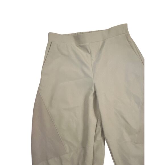 Women S Parker Cream Vegan Faux Leather Pants Side Zip Ankle Relaxed Ivory - Picture 2 of 6